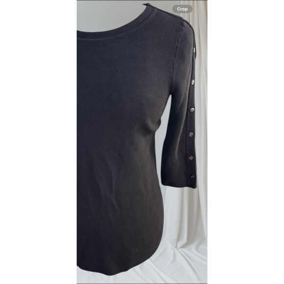 Talbots Textured Knit Top Sz. Sm. Black 3/4 Sleeves W/ Buttons - Picture 9 of 12